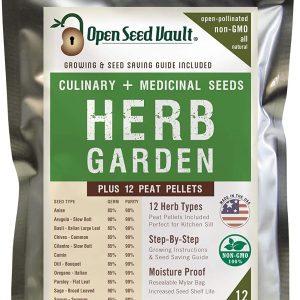 100% Non-GMO Heirloom Culinary and Medicinal Herb Kit – 12 Popular Easy-to-Grow Herb Seeds by Open Seed Vault – Includes 12 Seed Starting peat pellets!