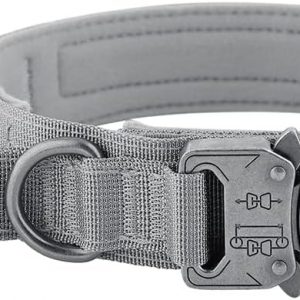 Plutus Pet Tactical Dog Collar, Soft Padded, Adjustable with Heavy Duty Metal Buckle, Military Dog Collar with Control Handle for Medium Large and Extra Large Dogs (M, Gray)