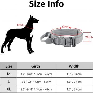 Plutus Pet Tactical Dog Collar, Soft Padded, Adjustable with Heavy Duty Metal Buckle, Military Dog Collar with Control Handle for Medium Large and Extra Large Dogs (M, Gray)