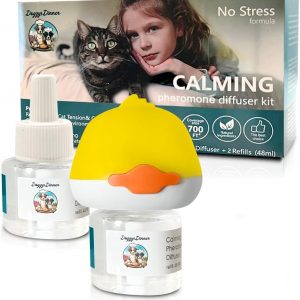 Cat Calming Pheromone Diffuser Kit – Anxiety Relief & Stress Reduction for Indoor Cats – Includes 1 Plug-In Diffuser + 2 Refills – Lasts 60 Days – Promotes Urination Deterrent and Calm Behavior