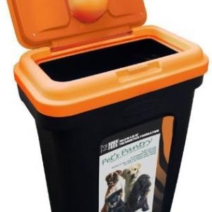 PET Food Storage Container Black Holds 15 25 KG. Orange LID Rubber AIRTIGHT Seal