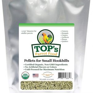 TOP’s Parrot Food Bird Pellets for Small Hookbills – Non-GMO, Peanut Soy & Corn Free, USDA Organic Certified – 12 oz / 340 g